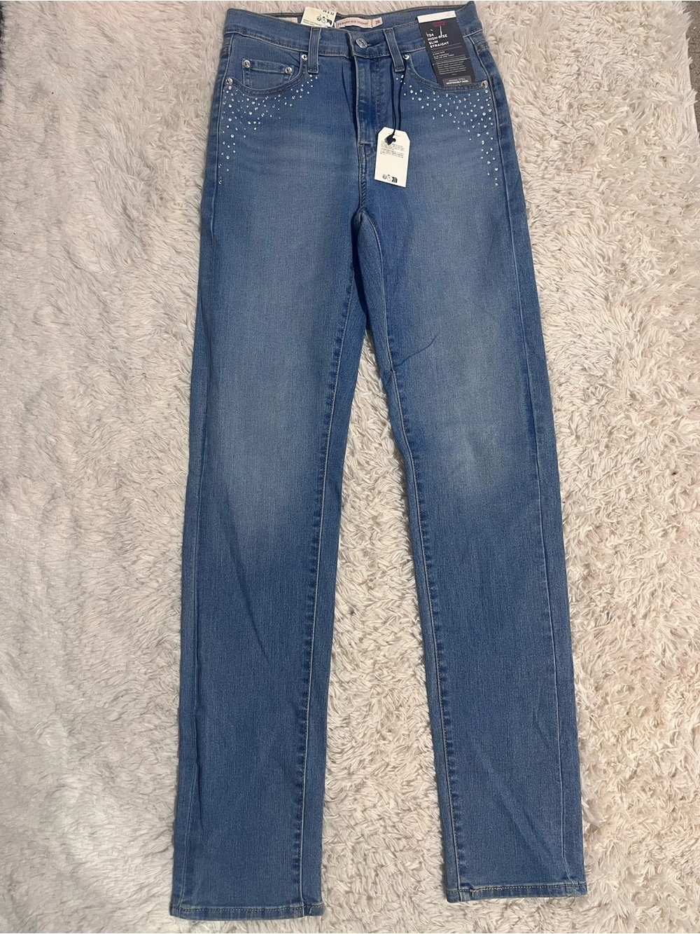 Levi's 724 High-Rise Slim Straight with Rhinestone Accents new